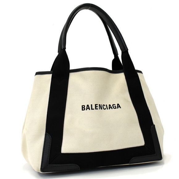 Balenciaga Cabas Navy Bag Blue Ivory Tote Leather Black White - Picture 1 of 8